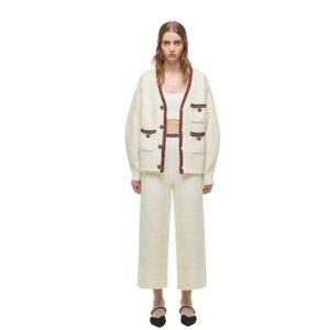 Self-Portrait Ivory Metallic Knit Cardigan, Size M